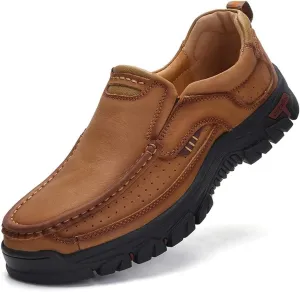 Venshine Mens Walking Shoes Leather Lightweight Breathable Casual Slip On Loafers