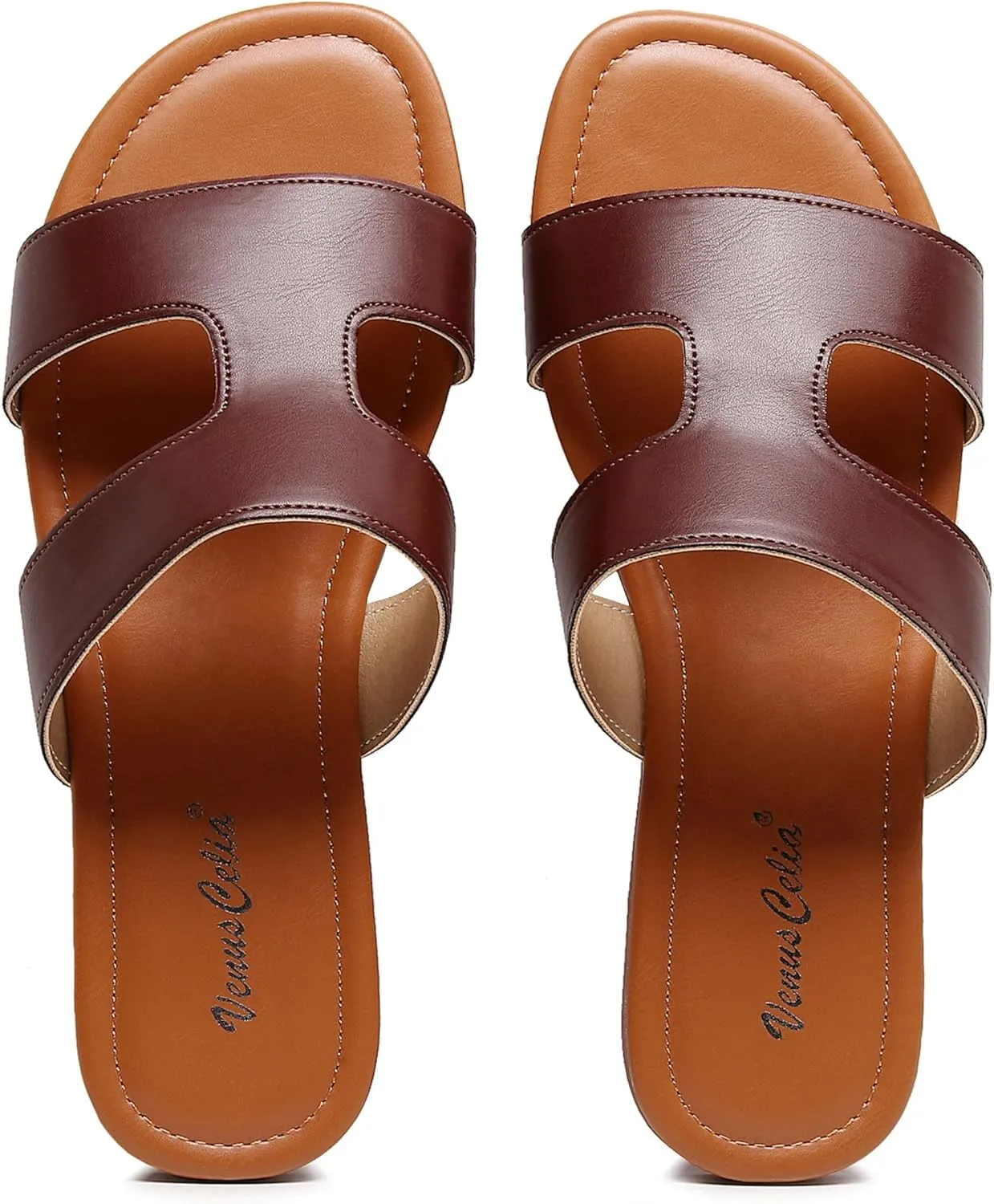 VenusCelia Women's H Band Wide Flat Sandal