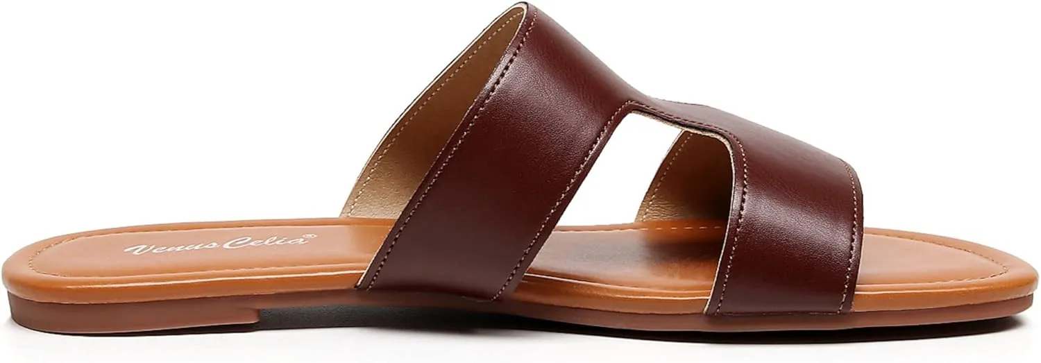 VenusCelia Women's H Band Wide Flat Sandal