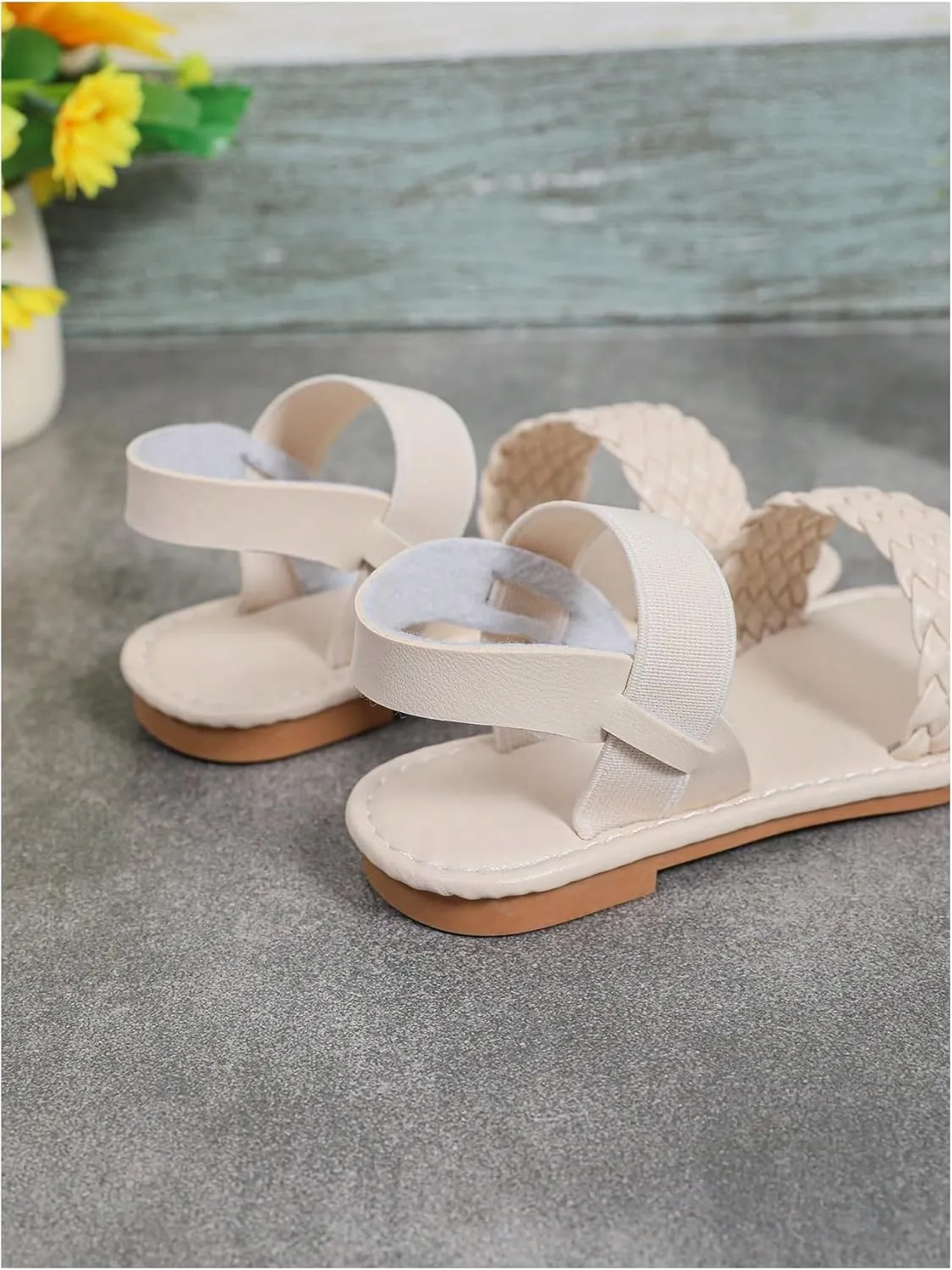 Verdusa Girl's Braided Woven Leather Sandals Ankle Strap Open Toe Flat Sandals
