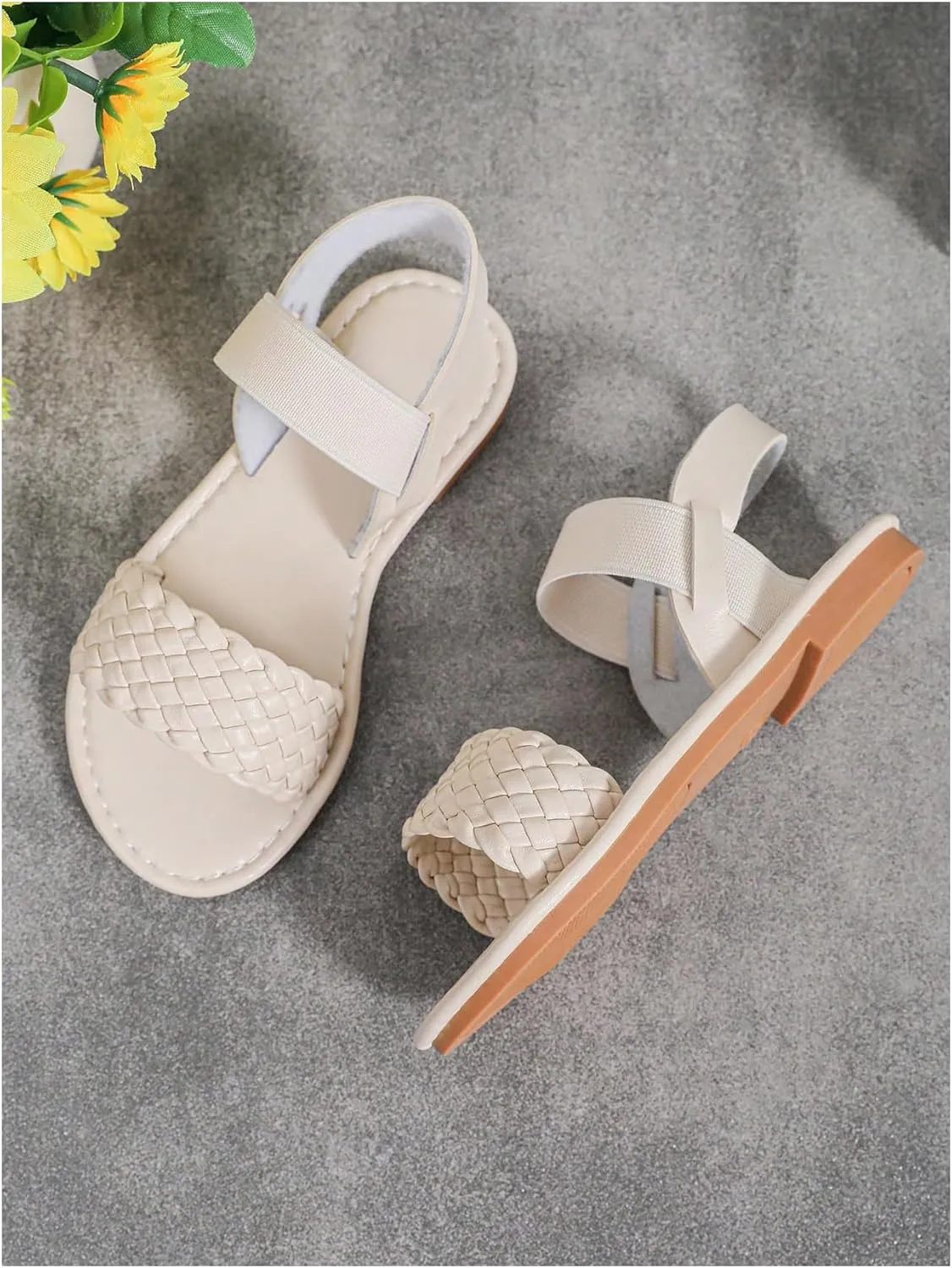 Verdusa Girl's Braided Woven Leather Sandals Ankle Strap Open Toe Flat Sandals