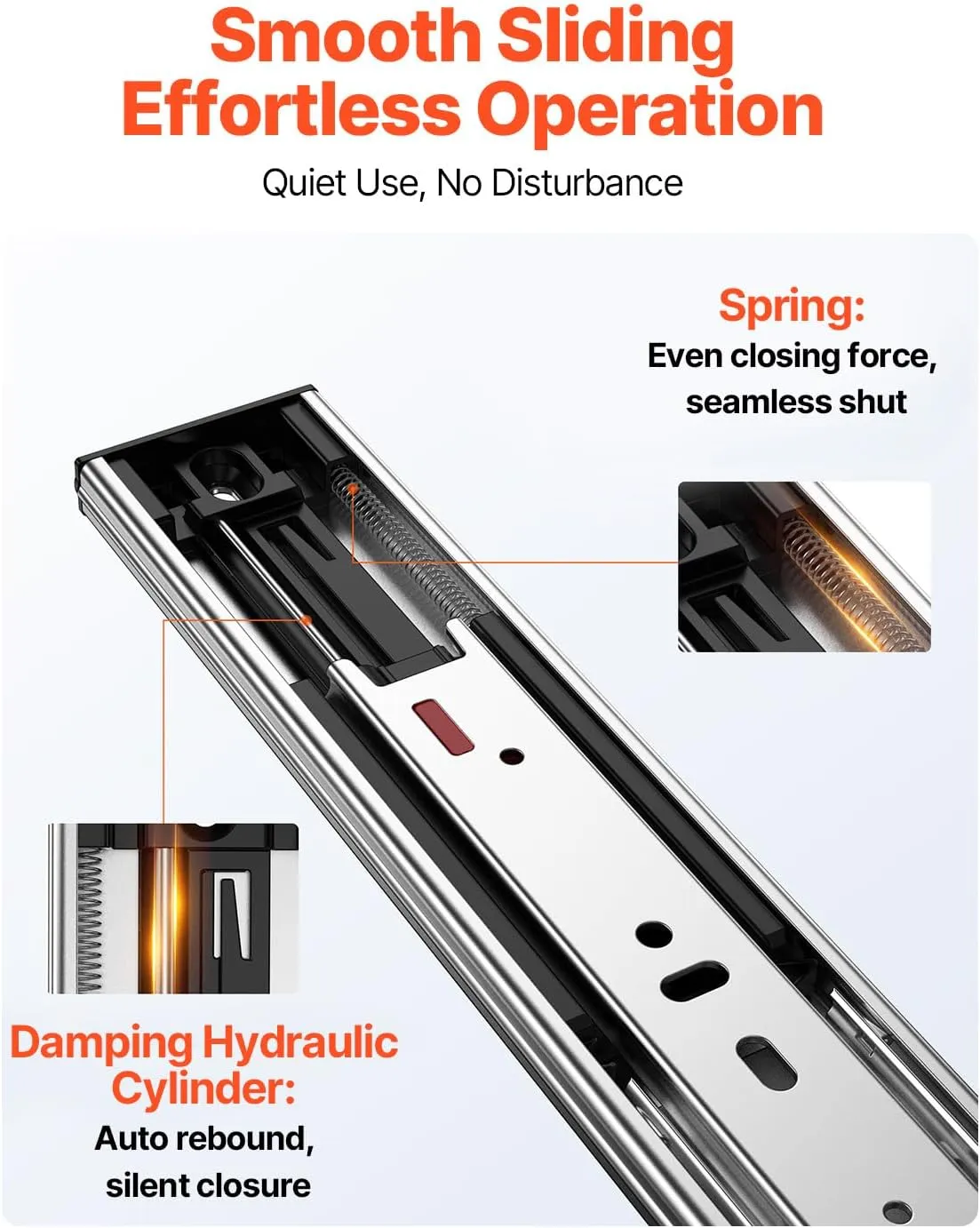 VEVOR 10 Pairs 16 Inch Soft Close Drawer Slides 14 16 18 20 22 24 Inch Heavy Duty Side Mount Rails,Ball Bearing Full Extension Noiseless Dresser Drawer Slides, 100 Lbs Load Capacity