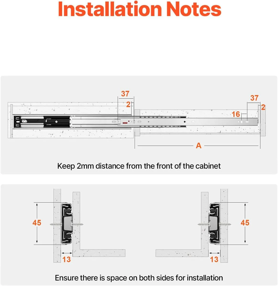 VEVOR 10 Pairs 16 Inch Soft Close Drawer Slides 14 16 18 20 22 24 Inch Heavy Duty Side Mount Rails,Ball Bearing Full Extension Noiseless Dresser Drawer Slides, 100 Lbs Load Capacity