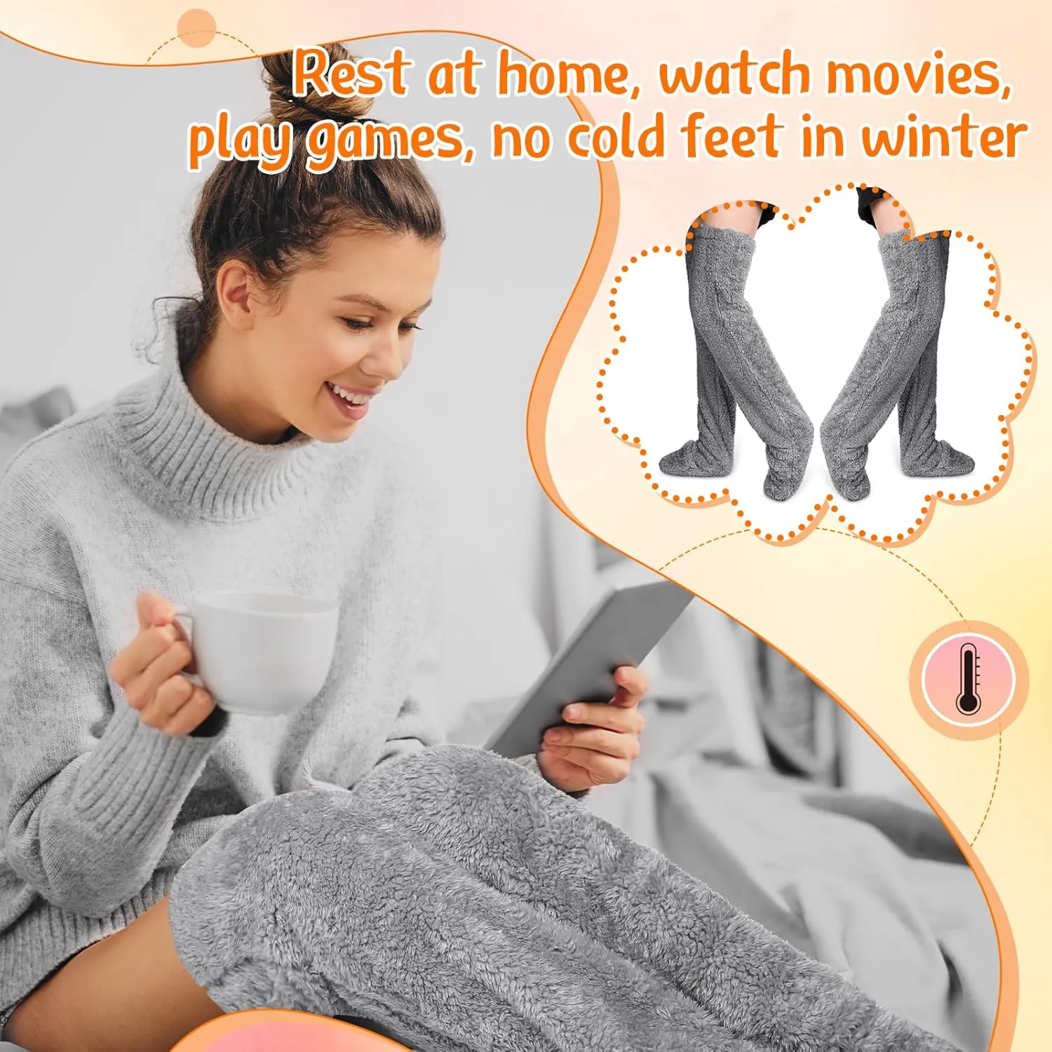 Vicenpal 2 Pairs Over Knee Fuzzy Socks Thigh High Fuzzy Socks Dreams Winter Leg Warmers for Women Sleeping