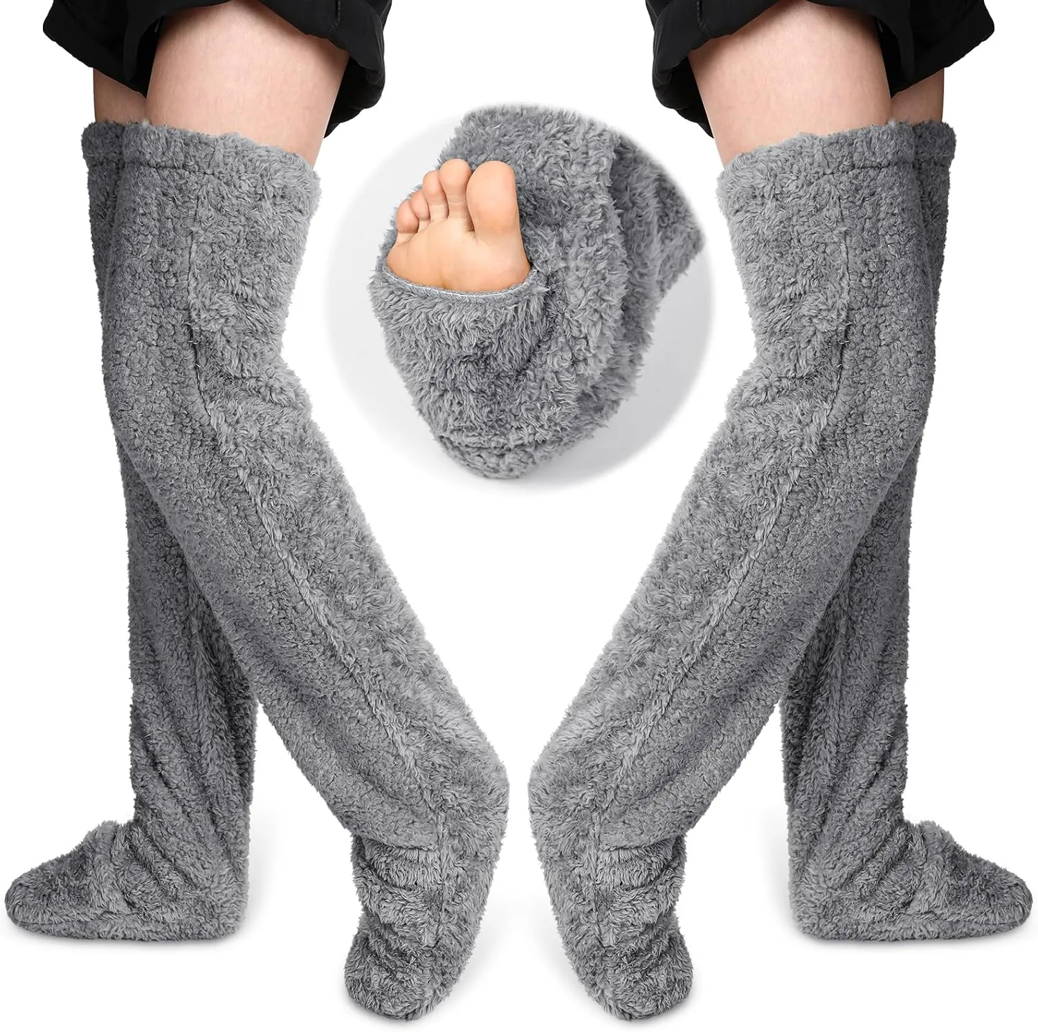 Vicenpal 2 Pairs Over Knee Fuzzy Socks Thigh High Fuzzy Socks Dreams Winter Leg Warmers for Women Sleeping