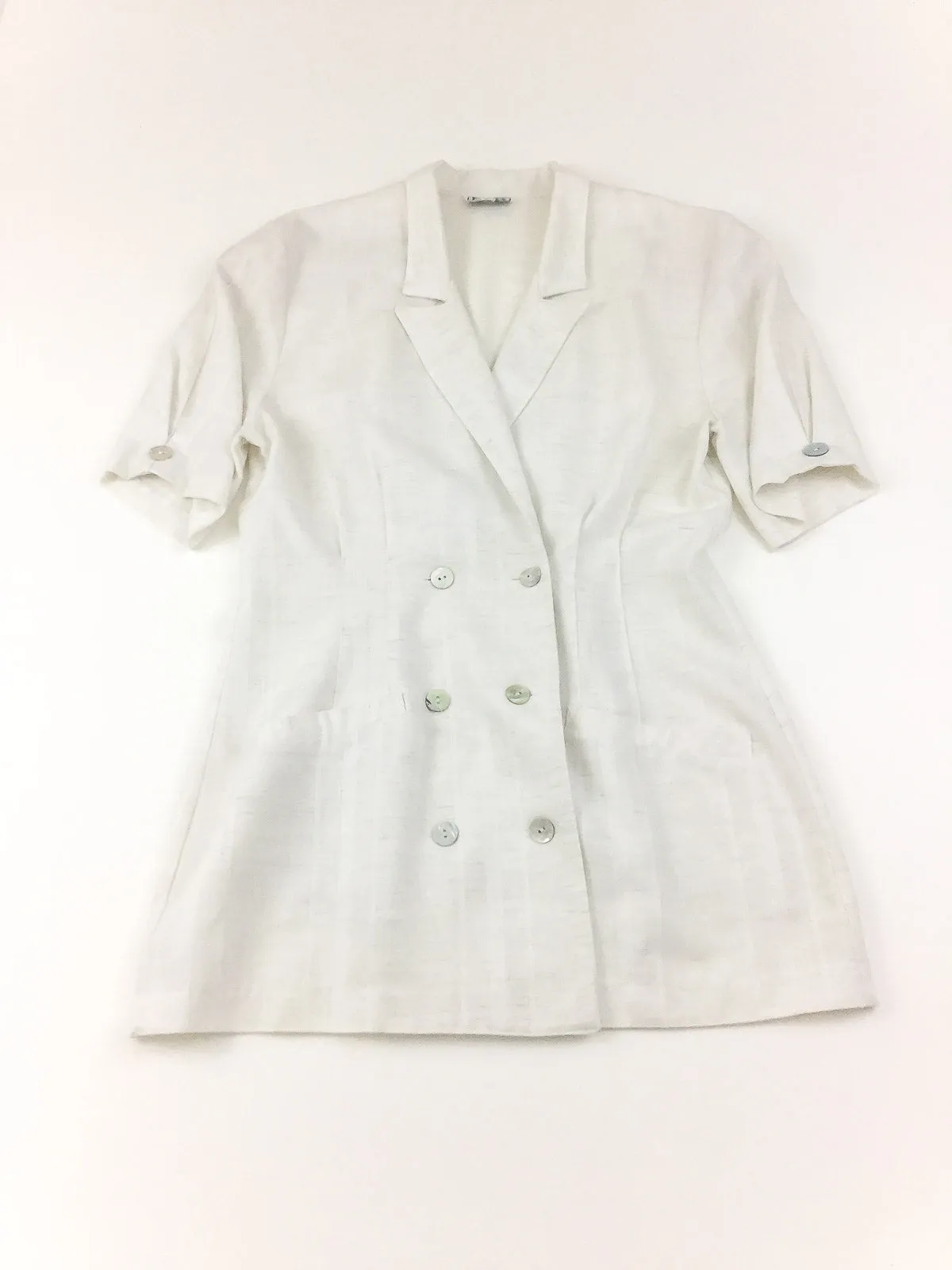 Vintage 80's short sleeve cream lightweight double breasted blazer jacket
