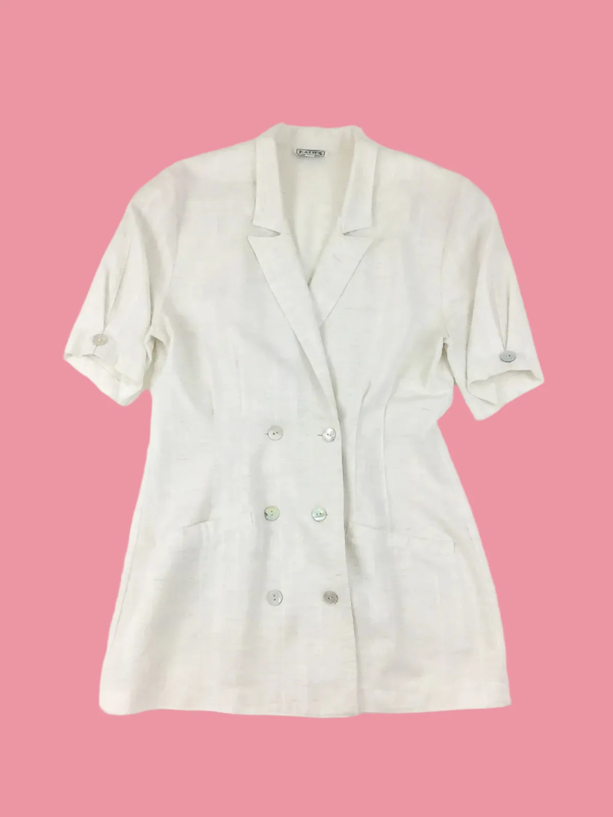 Vintage 80's short sleeve cream lightweight double breasted blazer jacket