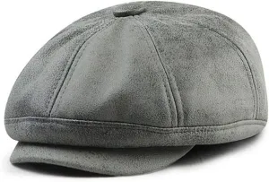 Vintage Newsboy Hat Leather Flat Cap Octagonal Hat Distressed Painter's hat