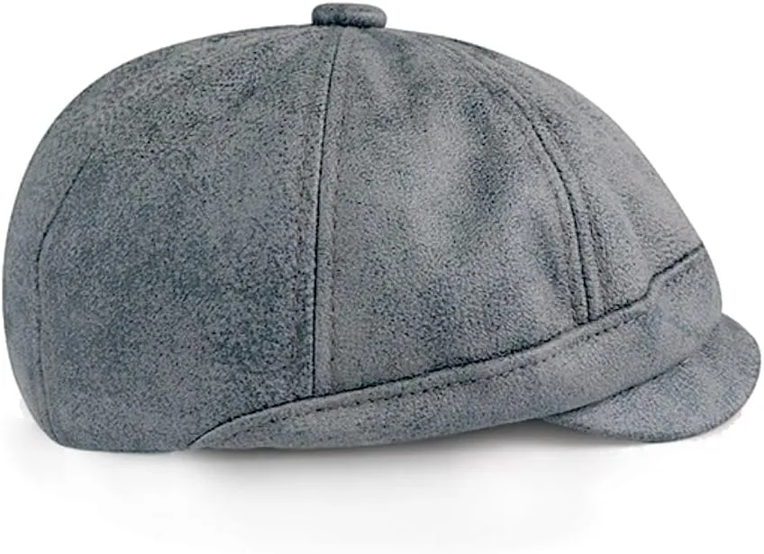 Vintage Newsboy Hat Leather Flat Cap Octagonal Hat Distressed Painter's hat