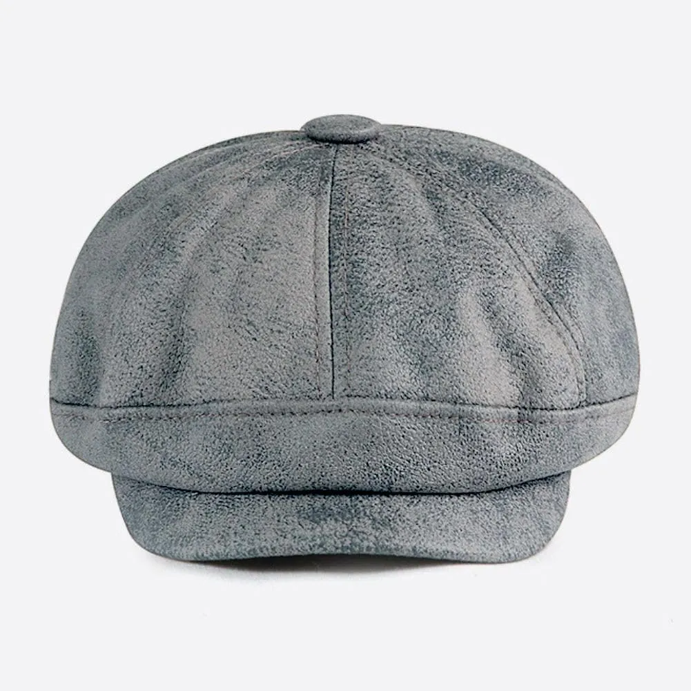 Vintage Newsboy Hat Leather Flat Cap Octagonal Hat Distressed Painter's hat