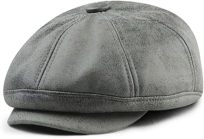 Vintage Newsboy Hat Leather Flat Cap Octagonal Hat Distressed Painter's hat