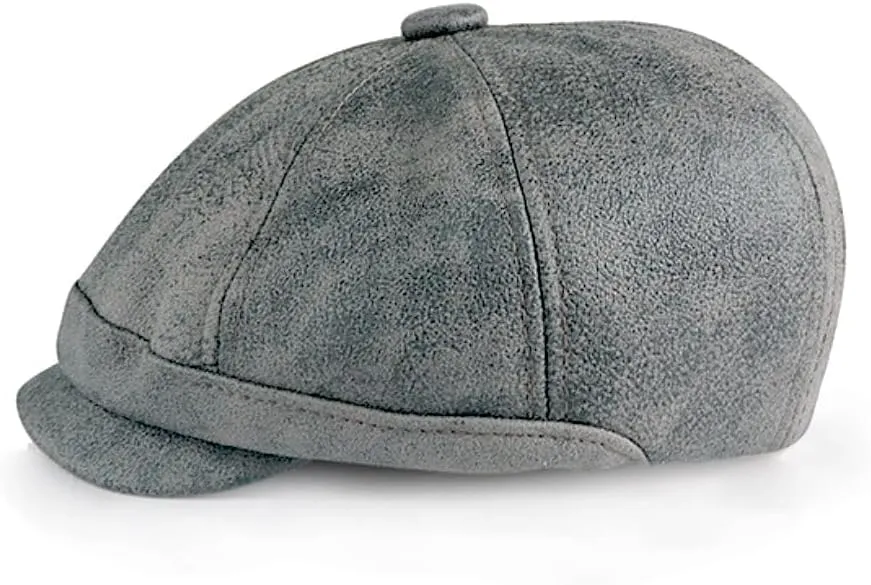 Vintage Newsboy Hat Leather Flat Cap Octagonal Hat Distressed Painter's hat