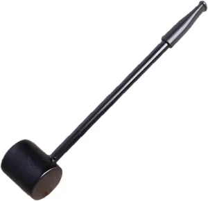 Vintage Wood Tobacco Pipe – Long Black Stem Smoking Pipe with Flat Wooden Bowl – Compact Handheld Design – Durable & Reusable – For Dry Tobacco Lovers