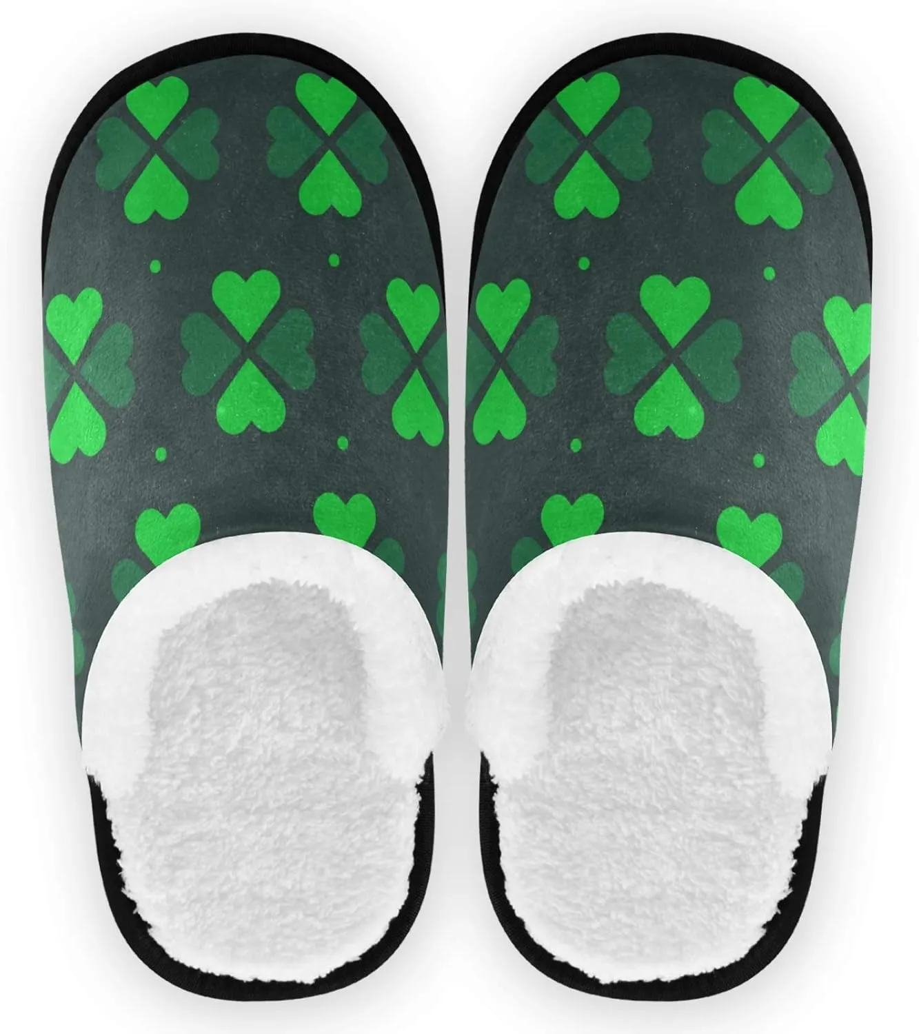 visesunny Women's Cozy Fuzzy Plush Fleece Slippers Green Clover Dot Print Soft Memory Foam Ladies House Shoes Warm Bedroom Flat Shoe Anti-Slip Indoor Outdoor