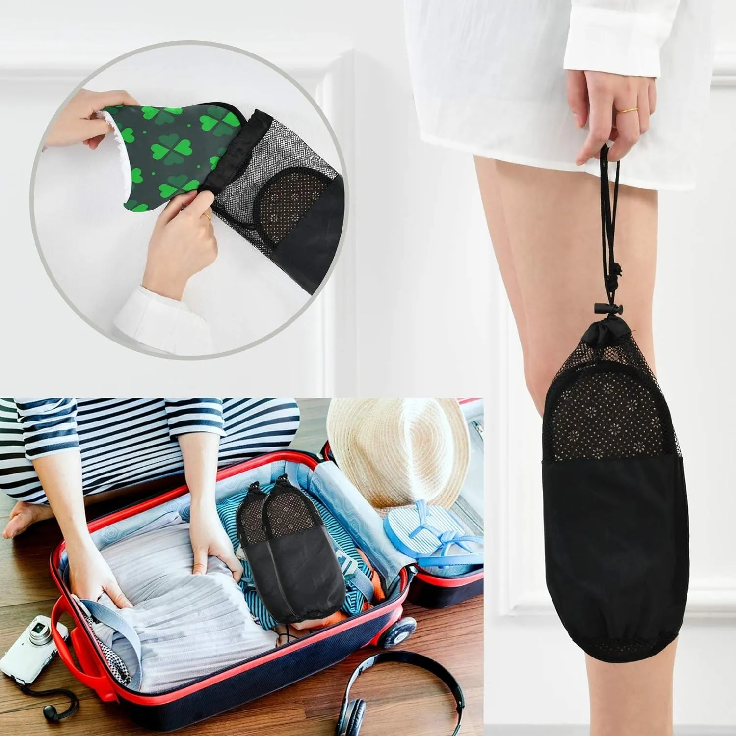 visesunny Women's Cozy Fuzzy Plush Fleece Slippers Green Clover Dot Print Soft Memory Foam Ladies House Shoes Warm Bedroom Flat Shoe Anti-Slip Indoor Outdoor