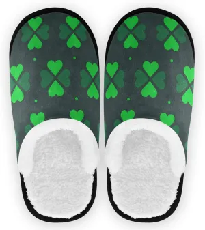 visesunny Women's Cozy Fuzzy Plush Fleece Slippers Green Clover Dot Print Soft Memory Foam Ladies House Shoes Warm Bedroom Flat Shoe Anti-Slip Indoor Outdoor