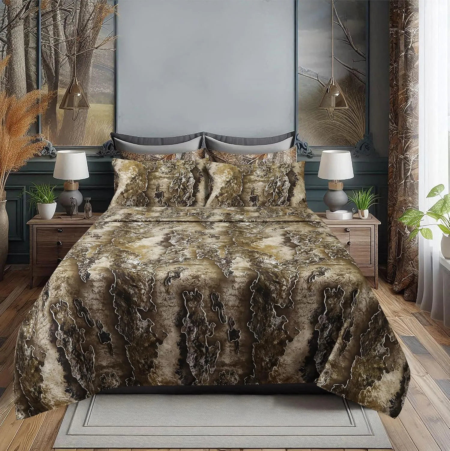VISI-ONE RealTree Excape Queen Camo 4 Piece Sheet Set – Lightweight, Cooling, Wrinkle-Free Microfiber 15" Deep Pocket Sheets, Unisex Rustic Western Farmhouse Style Made to Complement all Living Spaces
