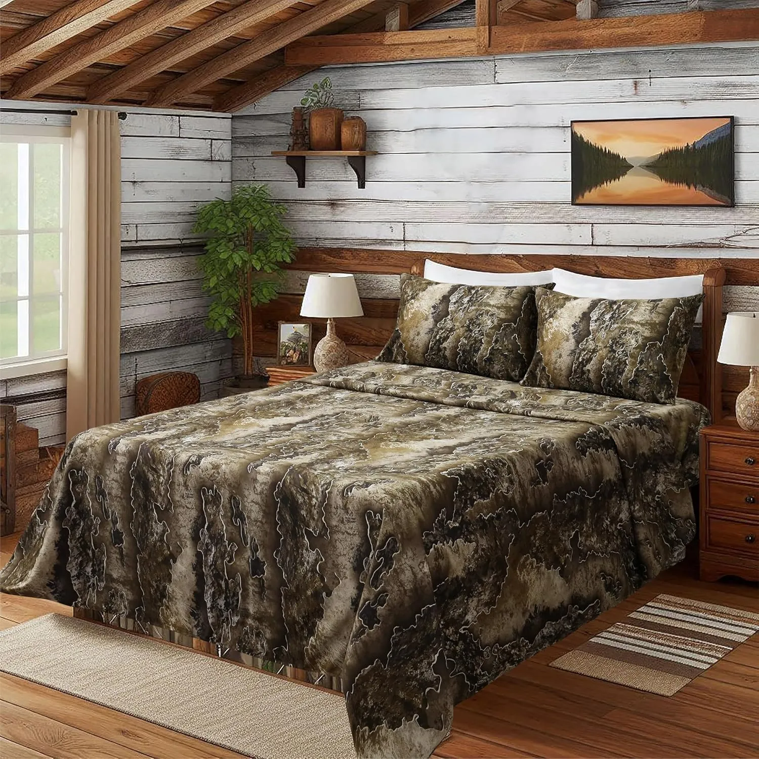 VISI-ONE RealTree Excape Queen Camo 4 Piece Sheet Set – Lightweight, Cooling, Wrinkle-Free Microfiber 15" Deep Pocket Sheets, Unisex Rustic Western Farmhouse Style Made to Complement all Living Spaces