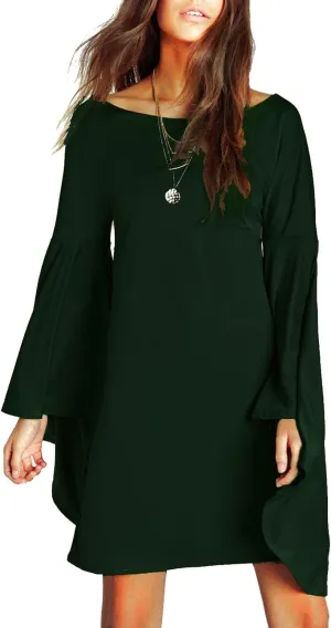 VIVICASLTE Women's USA Long Flare Bell Sleeve Blouse Mini Dress