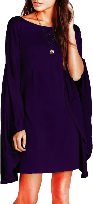VIVICASLTE Women's USA Long Flare Bell Sleeve Blouse Mini Dress