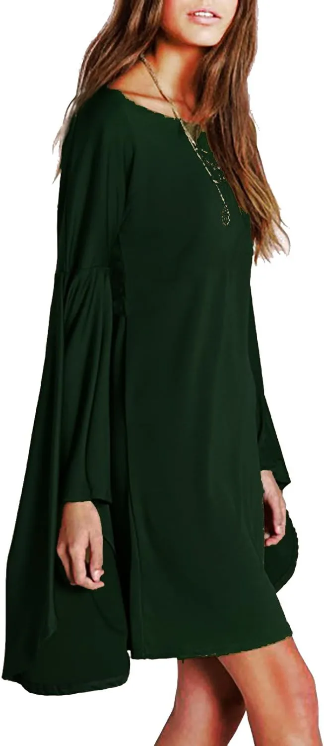 VIVICASLTE Women's USA Long Flare Bell Sleeve Blouse Mini Dress