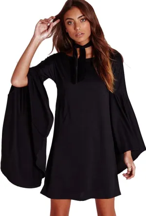 VIVICASLTE Women's USA Long Flare Bell Sleeve Blouse Mini Dress