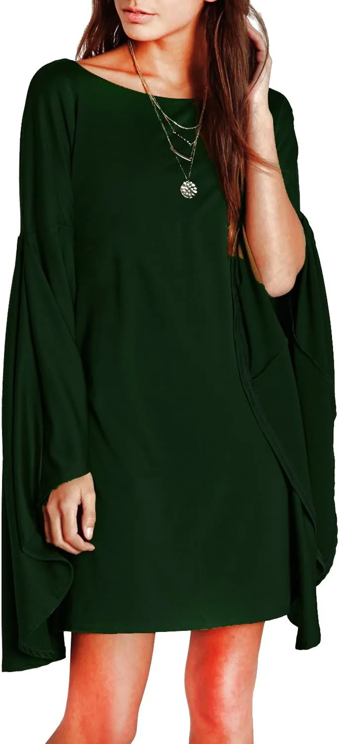 VIVICASLTE Women's USA Long Flare Bell Sleeve Blouse Mini Dress