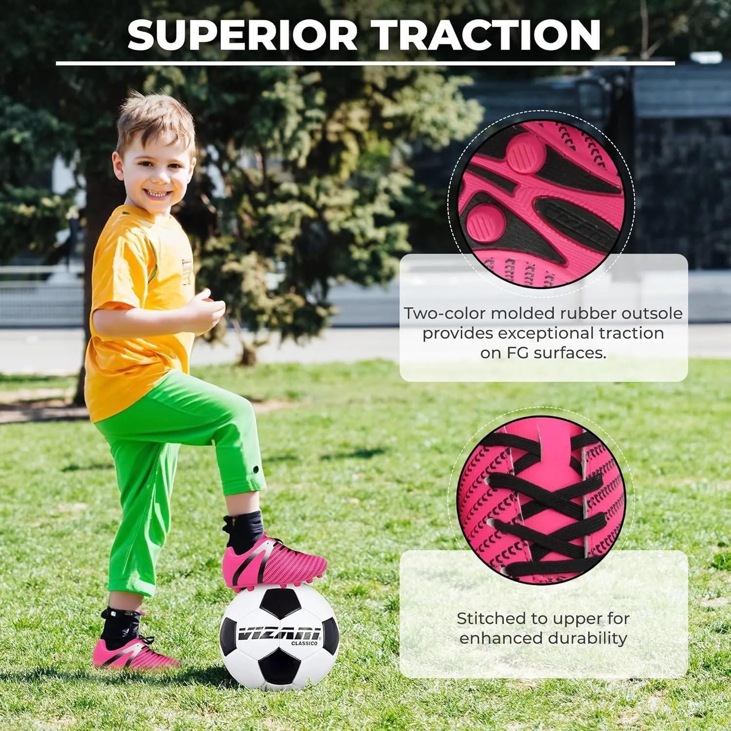 Vizari USA Impact Soccer Cleats for Kids – Youth Firm Ground Football Shoes | Breathable Design for Toddler, Little Kid & Big Kid Players