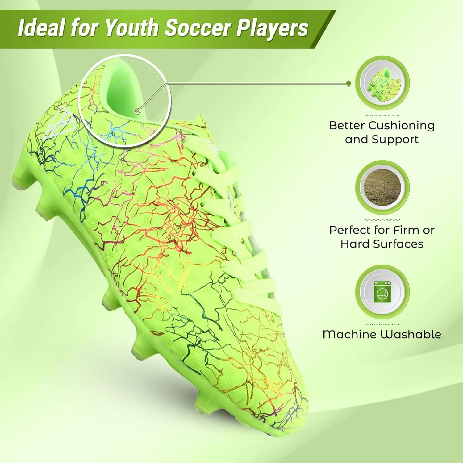 Vizari Zodiac Firm Ground Soccer Cleats Boys Girls | Lightweight & Durable Youth Football Shoes with Molded TPU Outsole | Outdoor Training & Matches