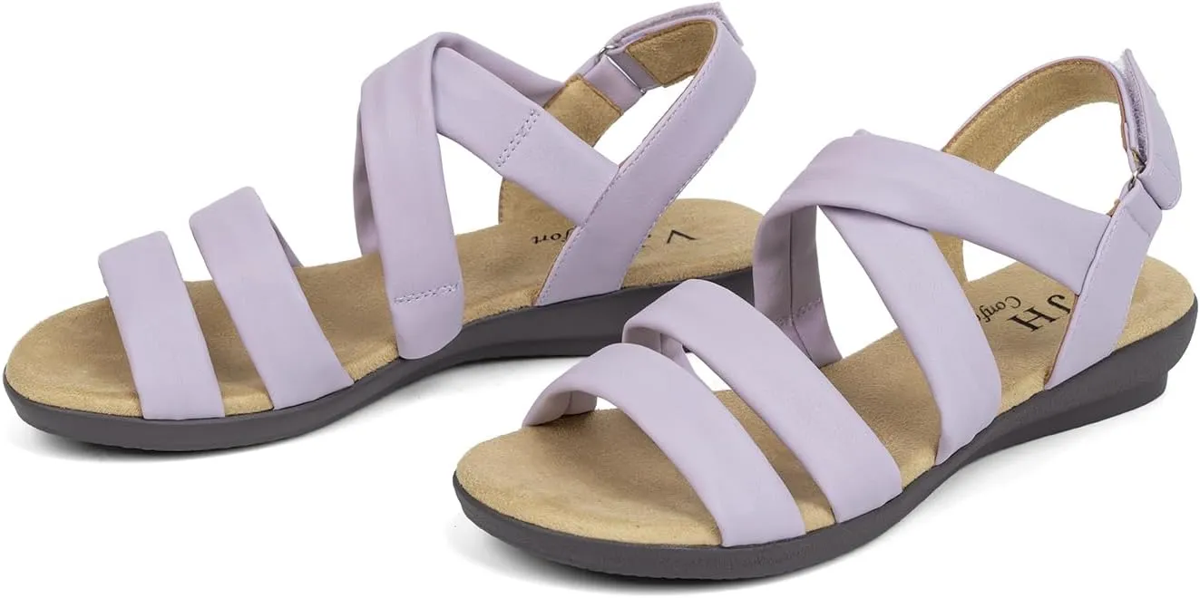 VJH confort Women’s Flat Sandals, Soft Straps Slip-on Open Toe Light Weight Elastic Slingback Comfort Casual Walking Sandals