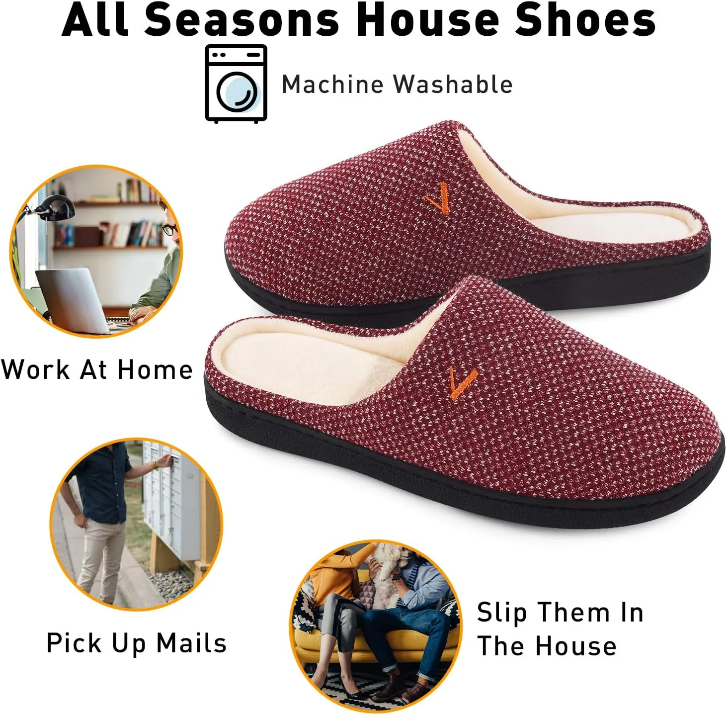 VONMAY Women's Slip On Slippers Warm Two-Tone Memory Foam House Shoes Lightweight Non-Slip Indoor Outdoor