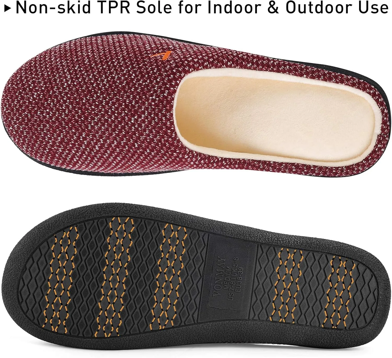 VONMAY Women's Slip On Slippers Warm Two-Tone Memory Foam House Shoes Lightweight Non-Slip Indoor Outdoor