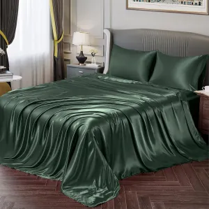 Vonty Satin Sheets Split King Silky Soft Satin Bed Sheets Forest Green Sheet Set, 2 Deep Pocket Fitted Sheet   1 Flat Sheet   2 Pillowcases