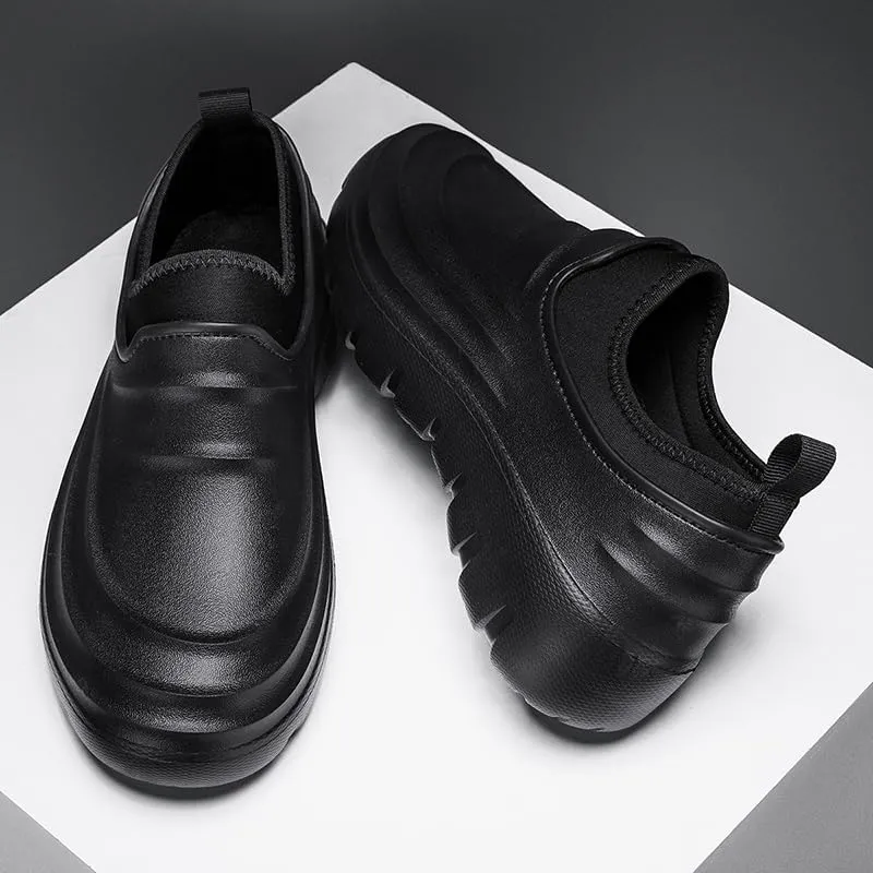 Waterproof Slip-On Garden Shoes, Black Platform Clogs, Lightweight Outdoor Work Shoes