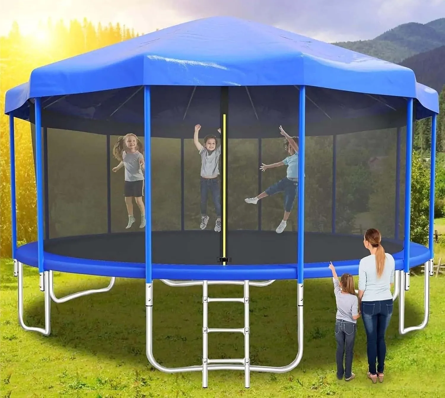 Waterproof Trampoline Cover Tent, PVC Top Cover for 6ft-16ft Round Trampolines, Sun-Proof, Easy Fold Design, Durable Protection (Trampoline Not Included)