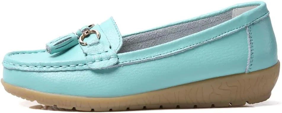 WERWAES Casual Women’s Loafers Flat Metal Buckle Comfortable Lightweight Penny Loafers for Womens Leather Slip-on Outdoor Driving Moccasion Boat Shoes