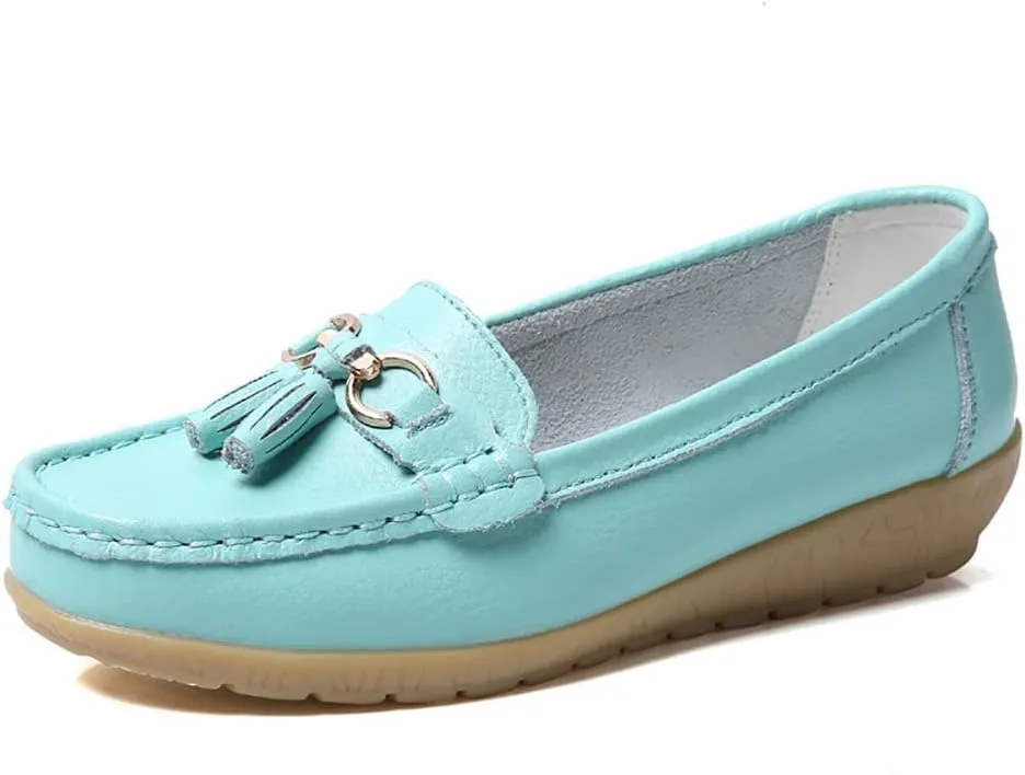 WERWAES Casual Women’s Loafers Flat Metal Buckle Comfortable Lightweight Penny Loafers for Womens Leather Slip-on Outdoor Driving Moccasion Boat Shoes