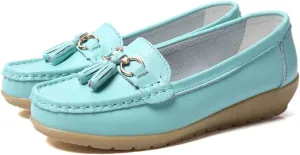 WERWAES Casual Women’s Loafers Flat Metal Buckle Comfortable Lightweight Penny Loafers for Womens Leather Slip-on Outdoor Driving Moccasion Boat Shoes
