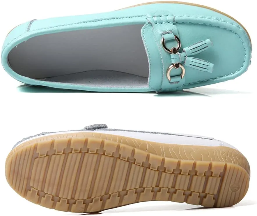 WERWAES Casual Women’s Loafers Flat Metal Buckle Comfortable Lightweight Penny Loafers for Womens Leather Slip-on Outdoor Driving Moccasion Boat Shoes
