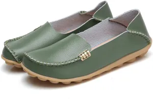 WERWAES Womens Casual Loafers Comfortable Leather Slip on Shoes Fashion Round Toe Moccasins Flats Soft Lightweight Walking Outdoor Loafers