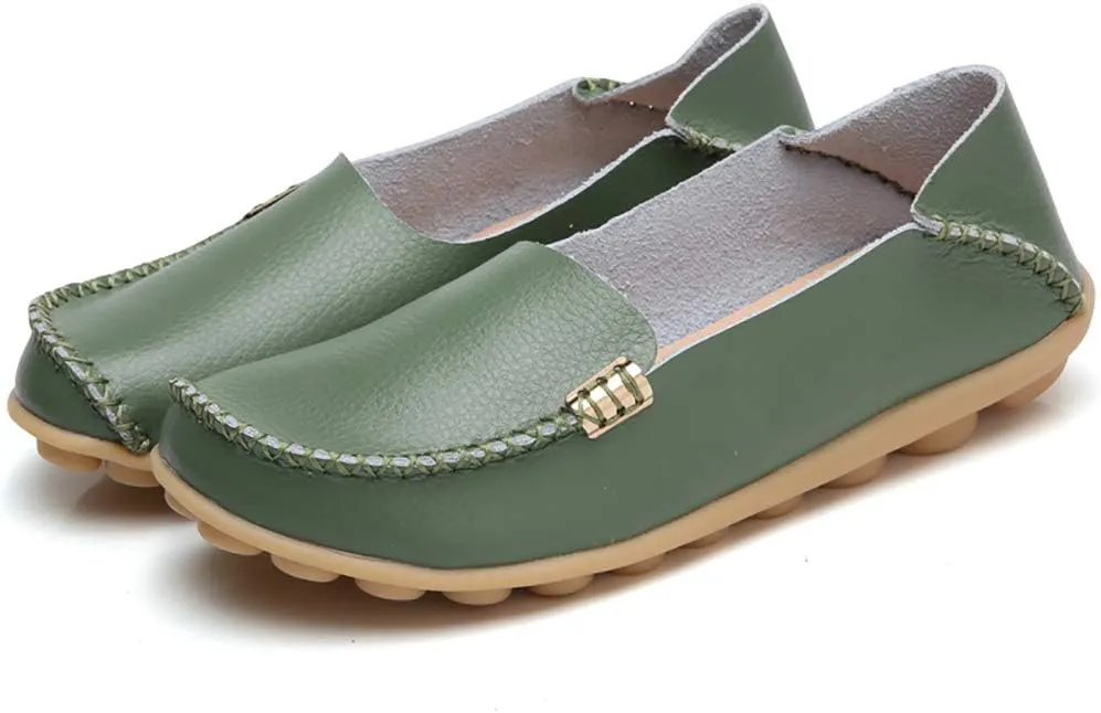 WERWAES Womens Casual Loafers Comfortable Leather Slip on Shoes Fashion Round Toe Moccasins Flats Soft Lightweight Walking Outdoor Loafers