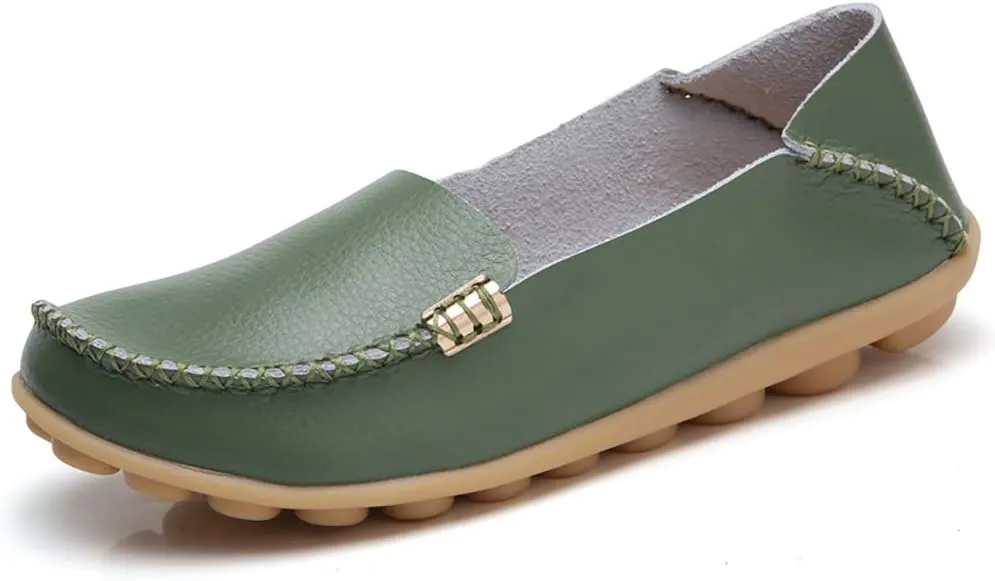 WERWAES Womens Casual Loafers Comfortable Leather Slip on Shoes Fashion Round Toe Moccasins Flats Soft Lightweight Walking Outdoor Loafers
