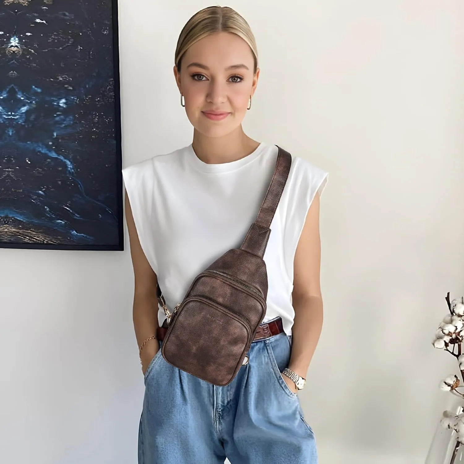 WESTBRONCO Sling Bag for Women Small Nylon Fanny Pack Lightweight Large-capacity Crossbody Bags