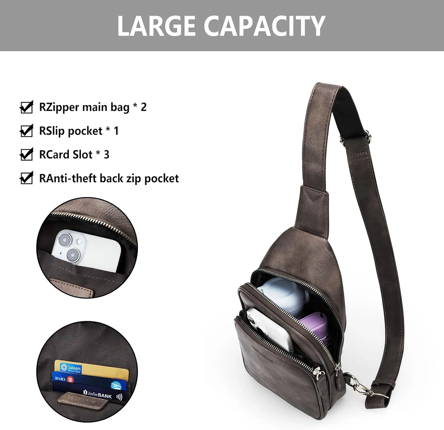 WESTBRONCO Sling Bag for Women Small Nylon Fanny Pack Lightweight Large-capacity Crossbody Bags