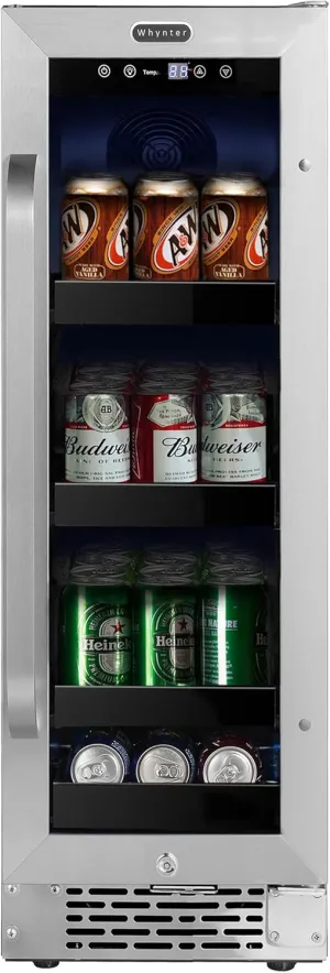 Whynter BBR-638SB Built-in Under Counter 12 inch Beverage Refrigerator and Cooler, Fridge with Glass Door, 2.0 Cubic Feet, Stainless, 75 Capacity, Can