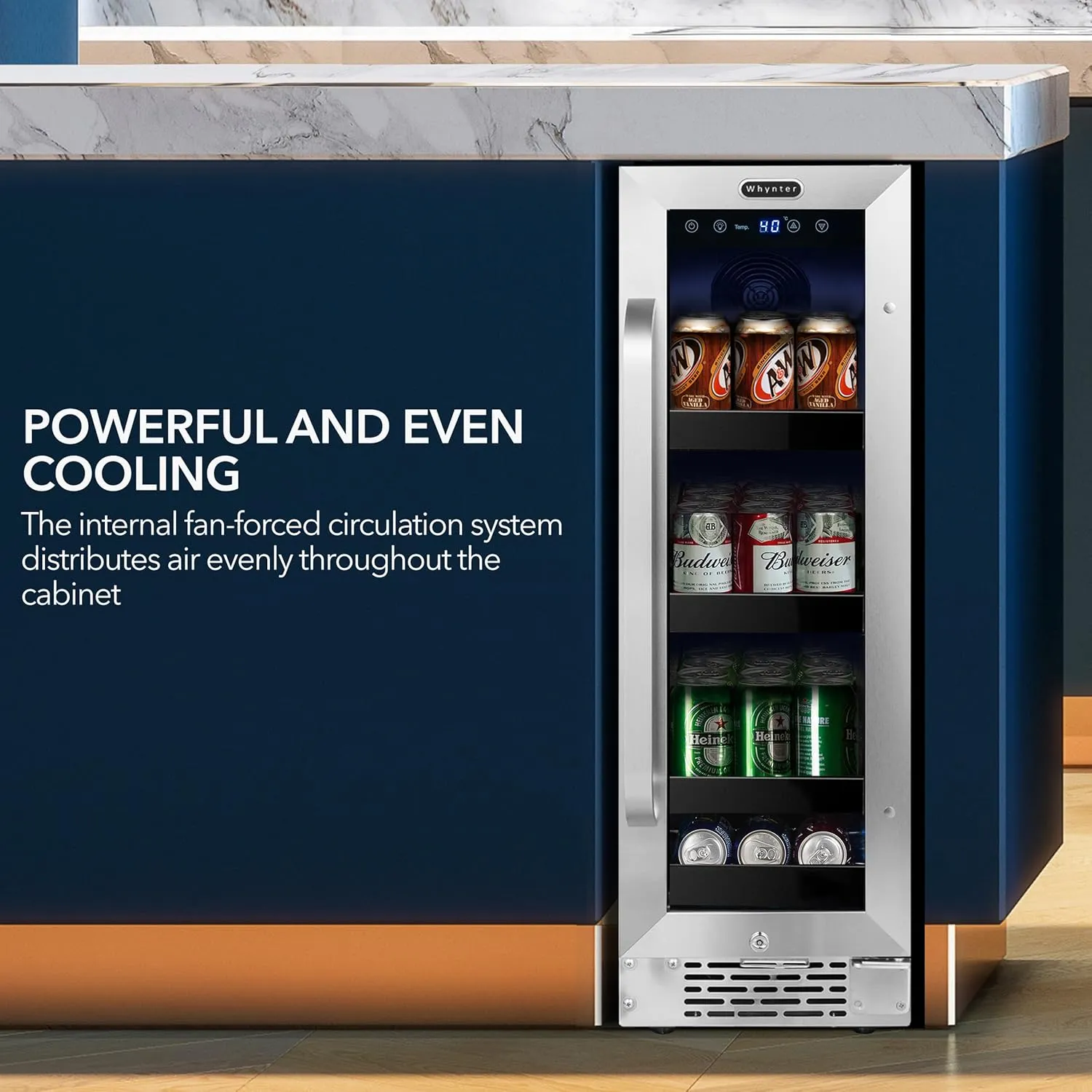 Whynter BBR-638SB Built-in Under Counter 12 inch Beverage Refrigerator and Cooler, Fridge with Glass Door, 2.0 Cubic Feet, Stainless, 75 Capacity, Can
