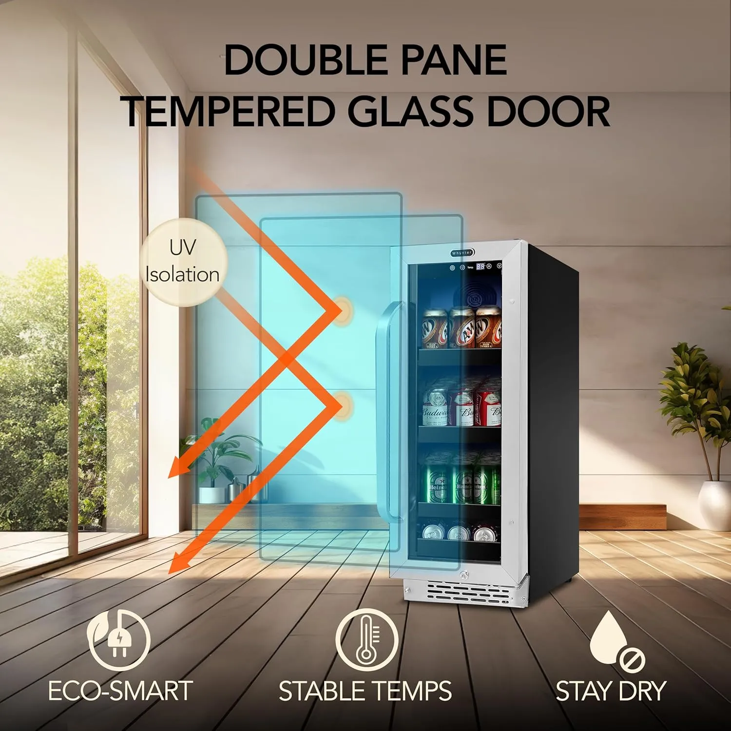 Whynter BBR-638SB Built-in Under Counter 12 inch Beverage Refrigerator and Cooler, Fridge with Glass Door, 2.0 Cubic Feet, Stainless, 75 Capacity, Can