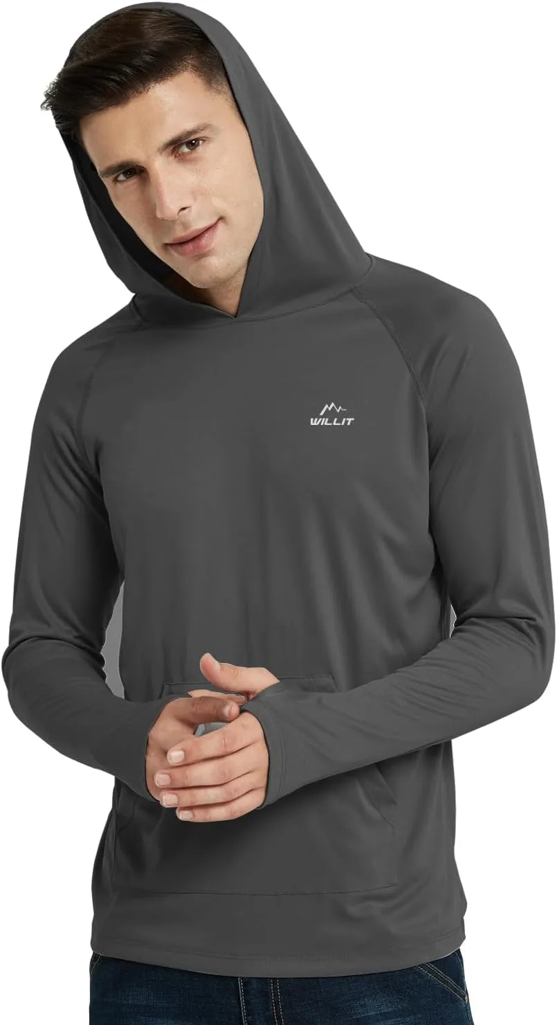 Willit Men's UPF 50  Sun Protection Hoodie Shirt Long Sleeve Rash Guard Fishing SPF Outdoor UV Shirt Lightweight Pocket