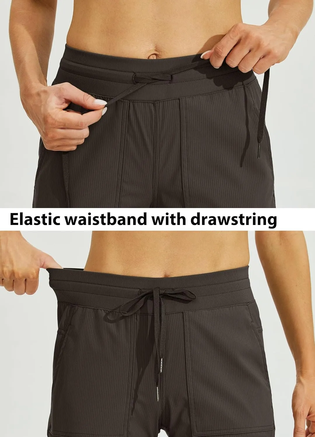 Willit Women's Quick-Dry Capris Hiking Travel Pants Striped Woven Workout Pants with Pockets Lightweight