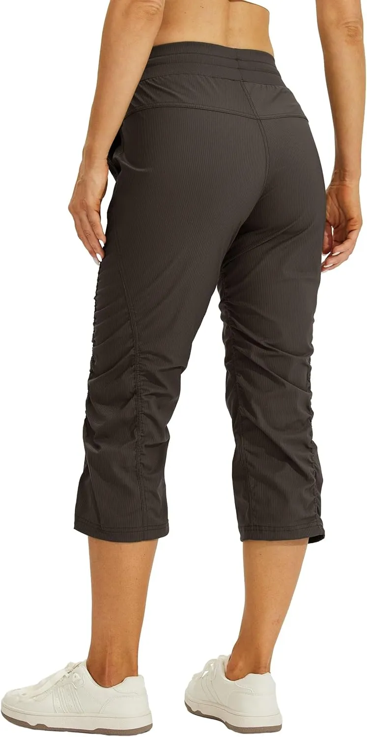 Willit Women's Quick-Dry Capris Hiking Travel Pants Striped Woven Workout Pants with Pockets Lightweight